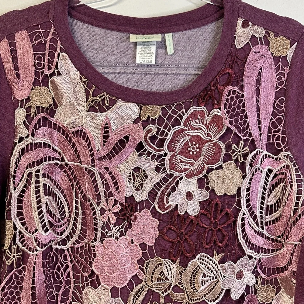 LOGO Lounge Long Sleeve Sweatshirt Floral Crochet Design Women's Size L - Picture 4 of 7